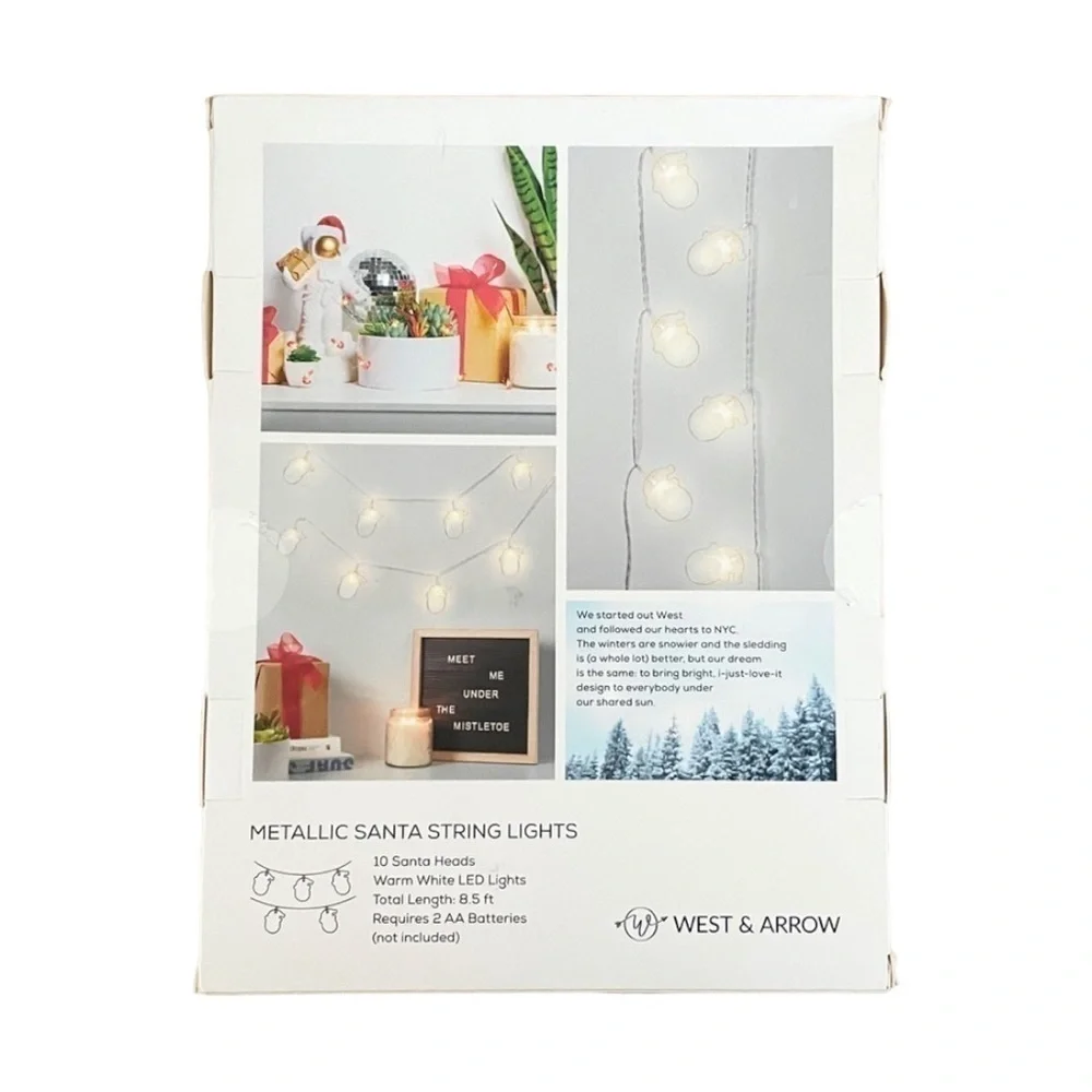 🌺 West & Arrow Christmas Santa Metallic Warm Light LED String Lights NEW